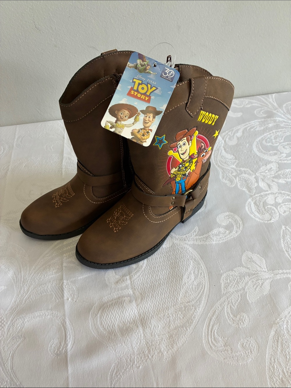 Disney Brown Woody Cowboy Boots with Colorful Toy Story Graphics